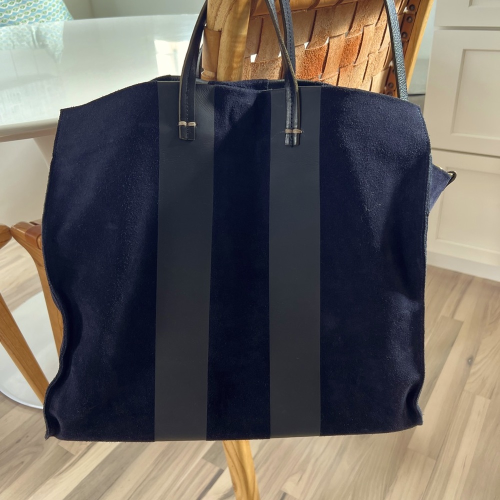 Clare V. Simple tote. Navy/Navy stripes. Magnetic closure. Strap. Like new.